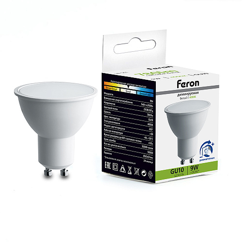 GU10 Лампа светодиодная диммируемая Feron LB-561 MR16 GU10 9W 230V 4000K 51062 
