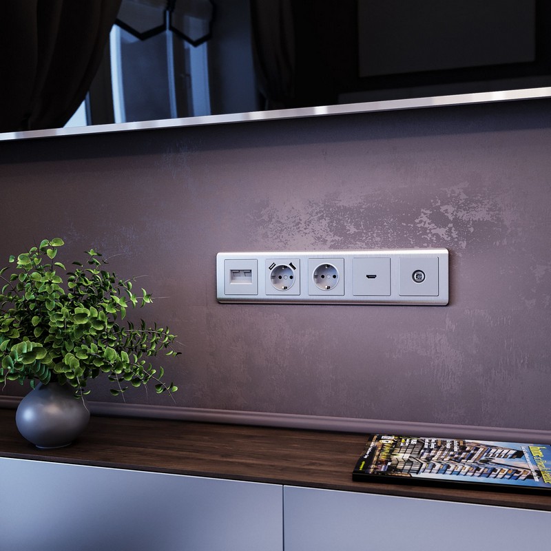 Werkel Серебряный механизмы Розетка с заземлением Werkel cо шторками и USBх2 серебряная W1171506