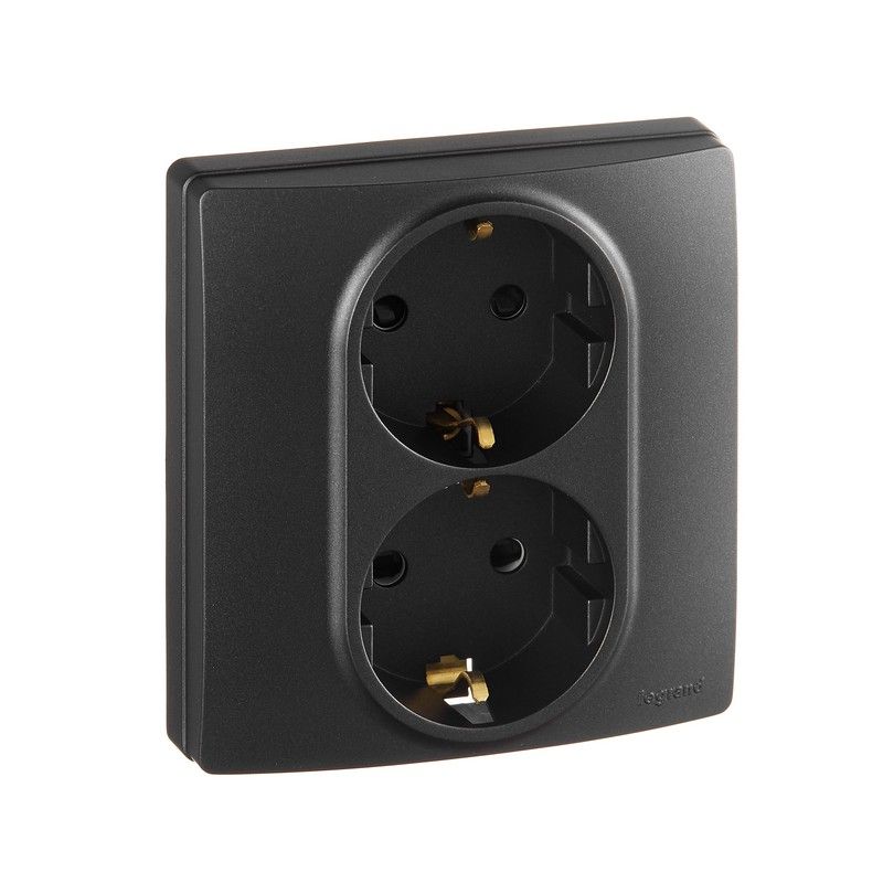 Legrand Etika Антрацит Розетка электрическая Legrand Etika антрацит 2-я с/з со шторками, авт. клем. 672633