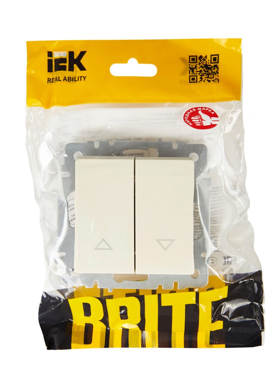 IEK Brite Бежевый Выключатель IEK BRITE жалюзи 10А ВС10-1-5-БрКр бежевый BR-V15-0-10-K10