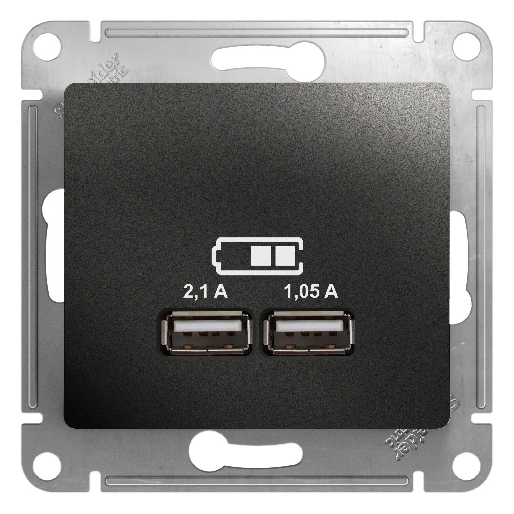 Glossa Антрацит Розетка USB Systeme Electric Glossa Антрацит 5В/2,1А, 2х5В/1,05А  механизм GSL000733