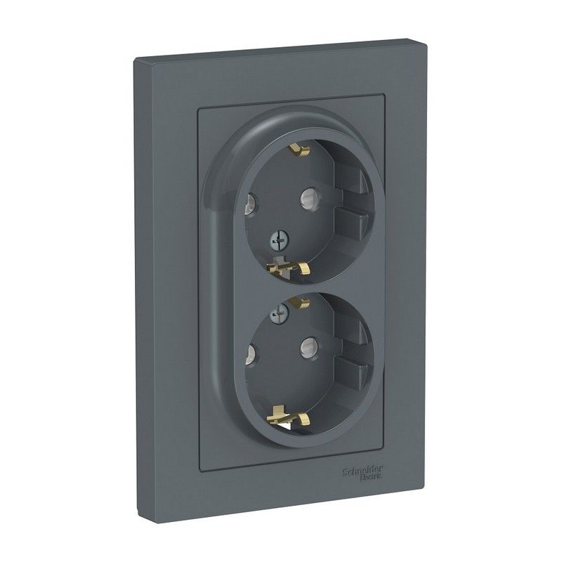 AtlasDesign Грифель Розетка Systeme Electric AtlasDesign Грифель с/з двойная, со шторками, 16А, в сборе ATN000726