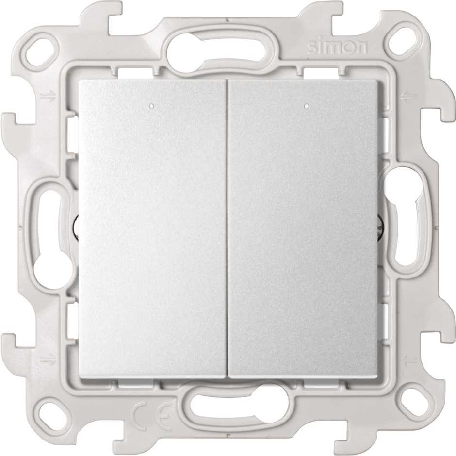 Розетки и выключатели Simon 24 Алюминий Двухклавишный выключатель Simon 24 Алюминий с подсветкой 2450392-033