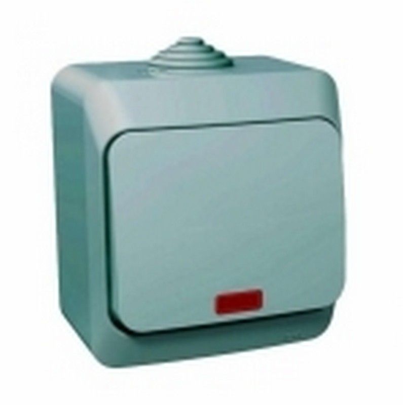 Этюд Серый Выключатель 1-клавишный Systeme Electric Этюд наружный Серый с подсветкой IP44 BA10-045C