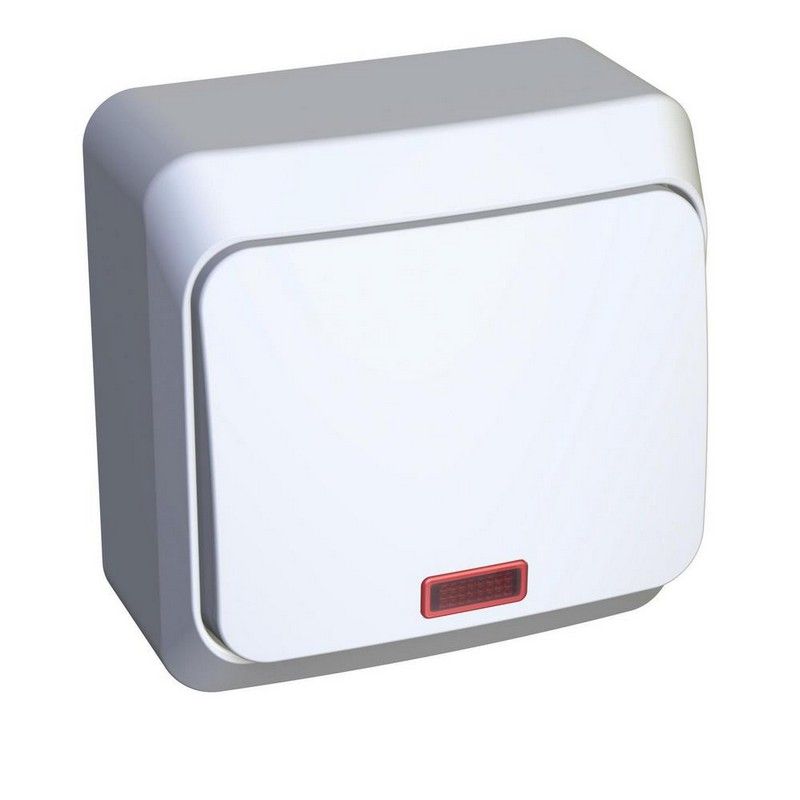 Этюд Белый Выключатель 1-клавишный Systeme Electric Этюд наружный Белый с подсветкой BA10-005B