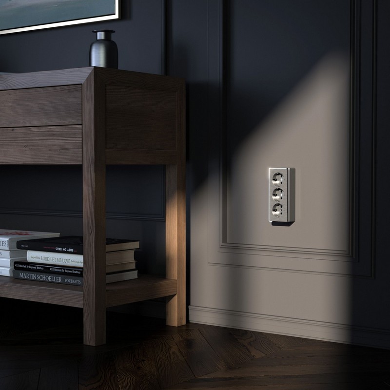 Werkel Gallant графит рифленный Розетка Werkel  3-я с заземлением и шторками Gallant (графит рифленый) W5073104