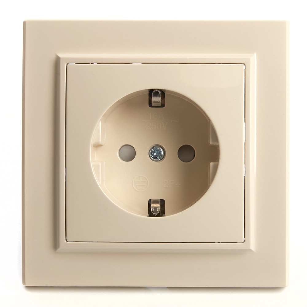 Эрна - Розетки и выключатели Stekker Розетка 1-местная с/з STEKKER PST16-9010-02 16А с защ. шторкой Эрна слоновая кость с рамкой 39236