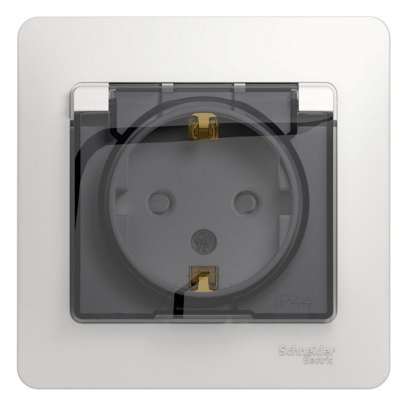 Glossa Белый Розетка Systeme Electric Glossa Белый с/з со шторками с крышкой, IP44 (в с GSL000148