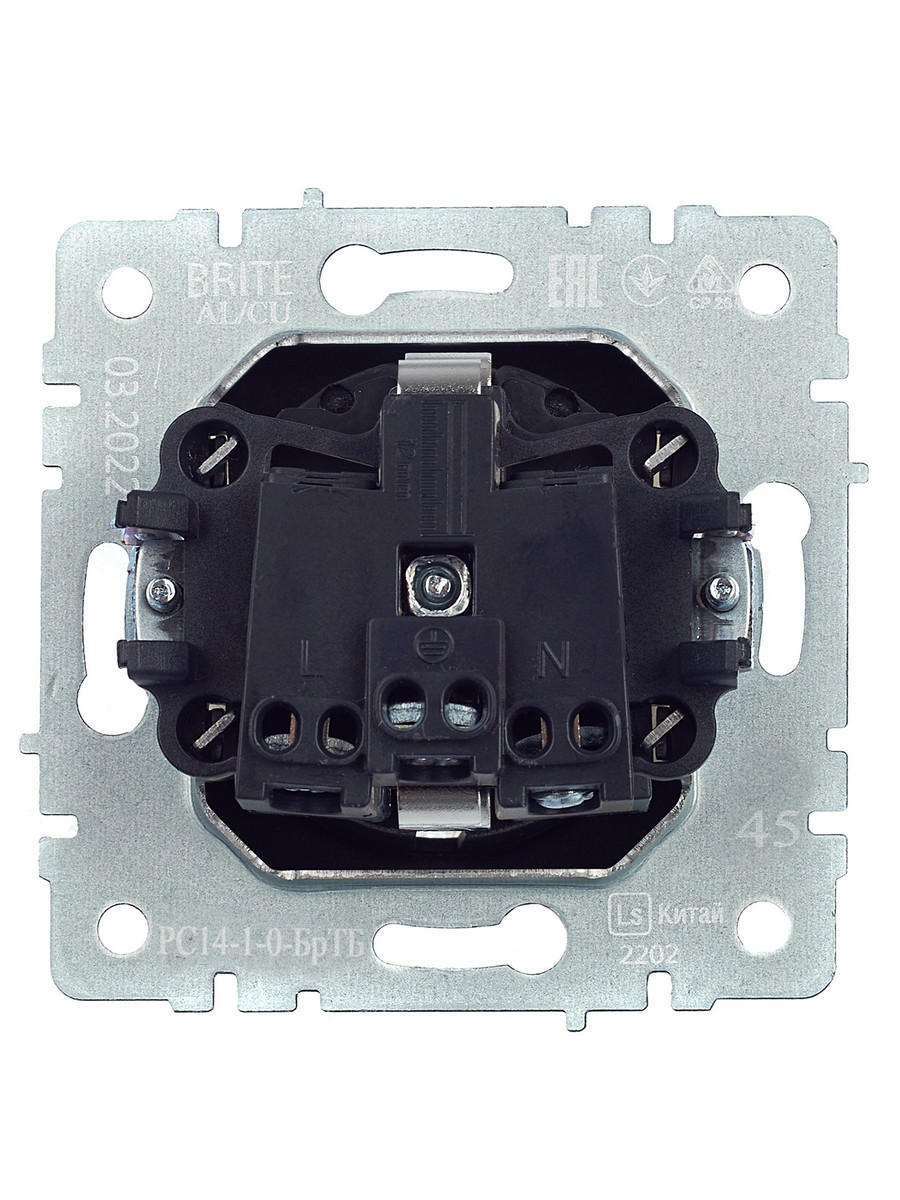 IEK Brite Бронза Розетка IEK BRITE с/з с шторками 16А РС14-1-0-БрТБ темная бронза BR-R14-16-K45