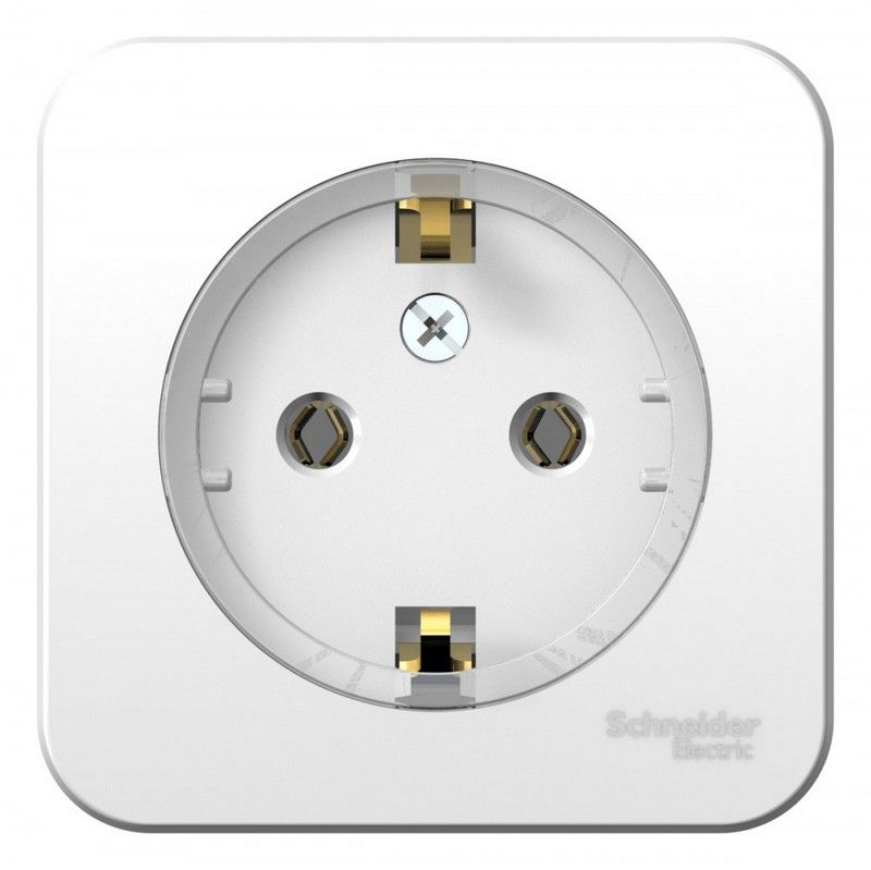 Blanca белые розетки и выключатели Розетка SE Blanca с/з Белый наружный без шторок (тонкая) изолир. пластина BLNRA110111