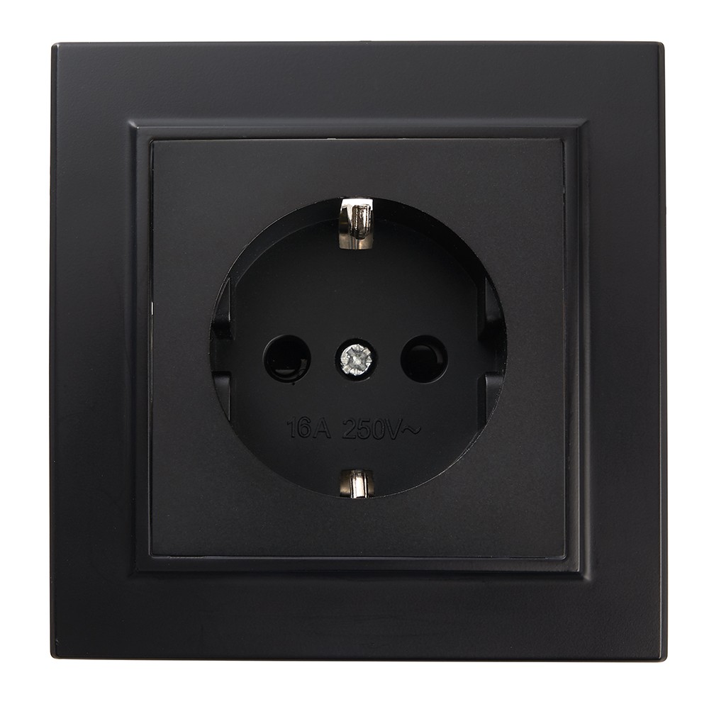 Эрна - Розетки и выключатели Stekker Розетка 1-местная c/з STEKKER PST16-9010-03 16А с защ. шторкой Эрна черный с рамкой 39479