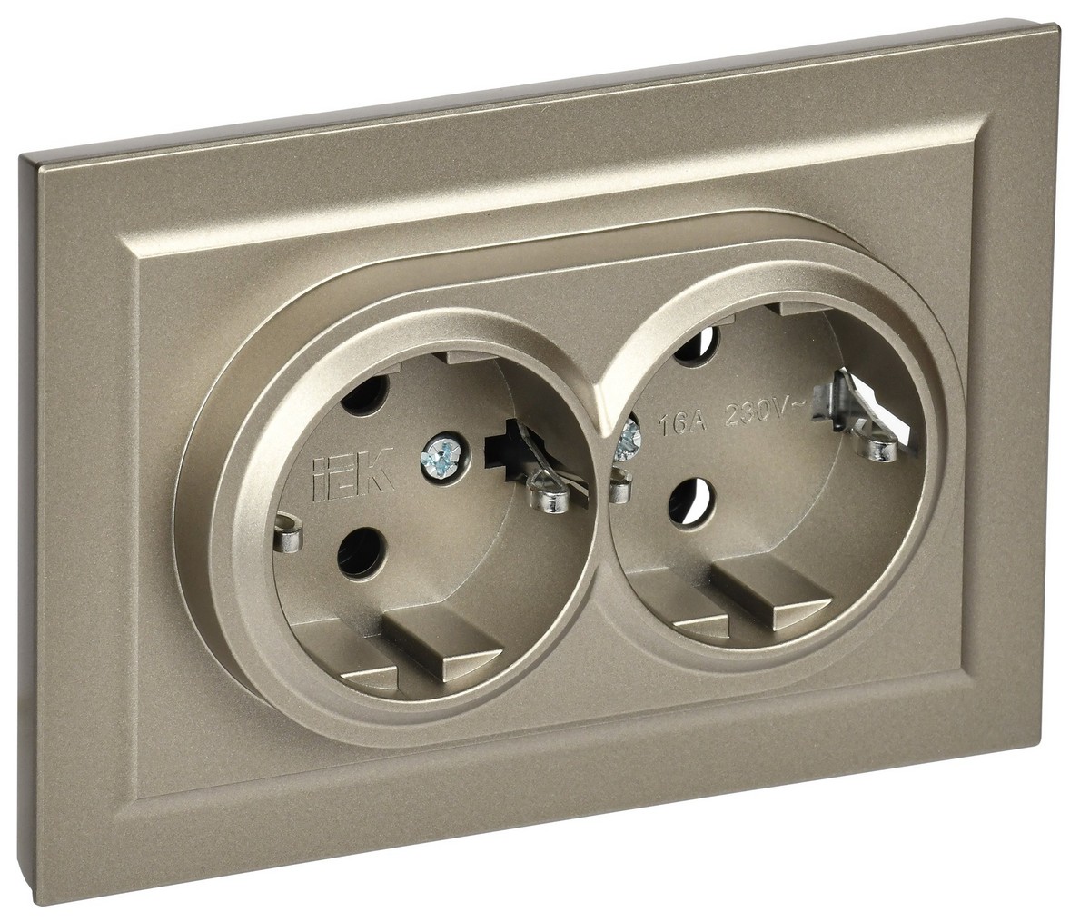 IEK Brite Шампань Розетка IEK BRITE 2-ая с/з без шторок 16А в сборе РС12-3-БрШ шампань BR-R21-16-K37-F