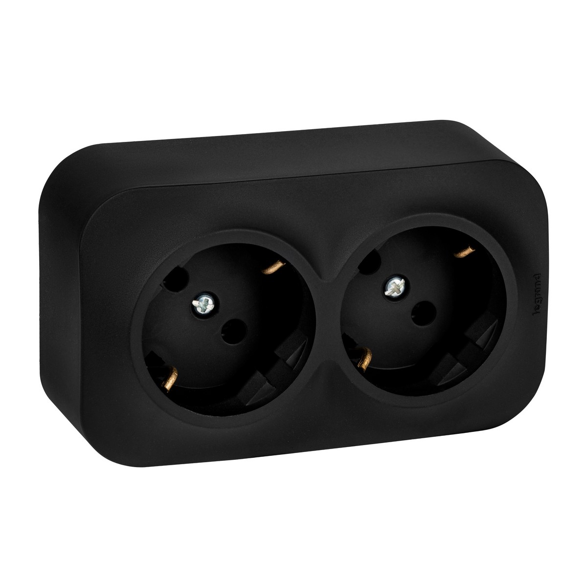 Накладные Розетки и выключатели Legrand Quteo Черные Розеточный блок Legrand Quteo Чёрный матовый двойной с заземлением без шторок 782470