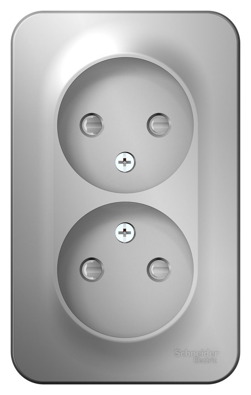 Blanca алюминий розетки и выключатели Розетка SE Blanca 2-ая Алюминий наружный б/з со шторками изолир. пластина BLNRA001213