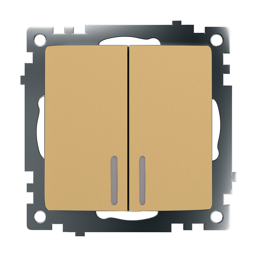 Катрин - Розетки и выключатели Stekker Выключатель 2-клавишный c индикатором STEKKER GLS10-7102-08 10А Катрин золото 49217