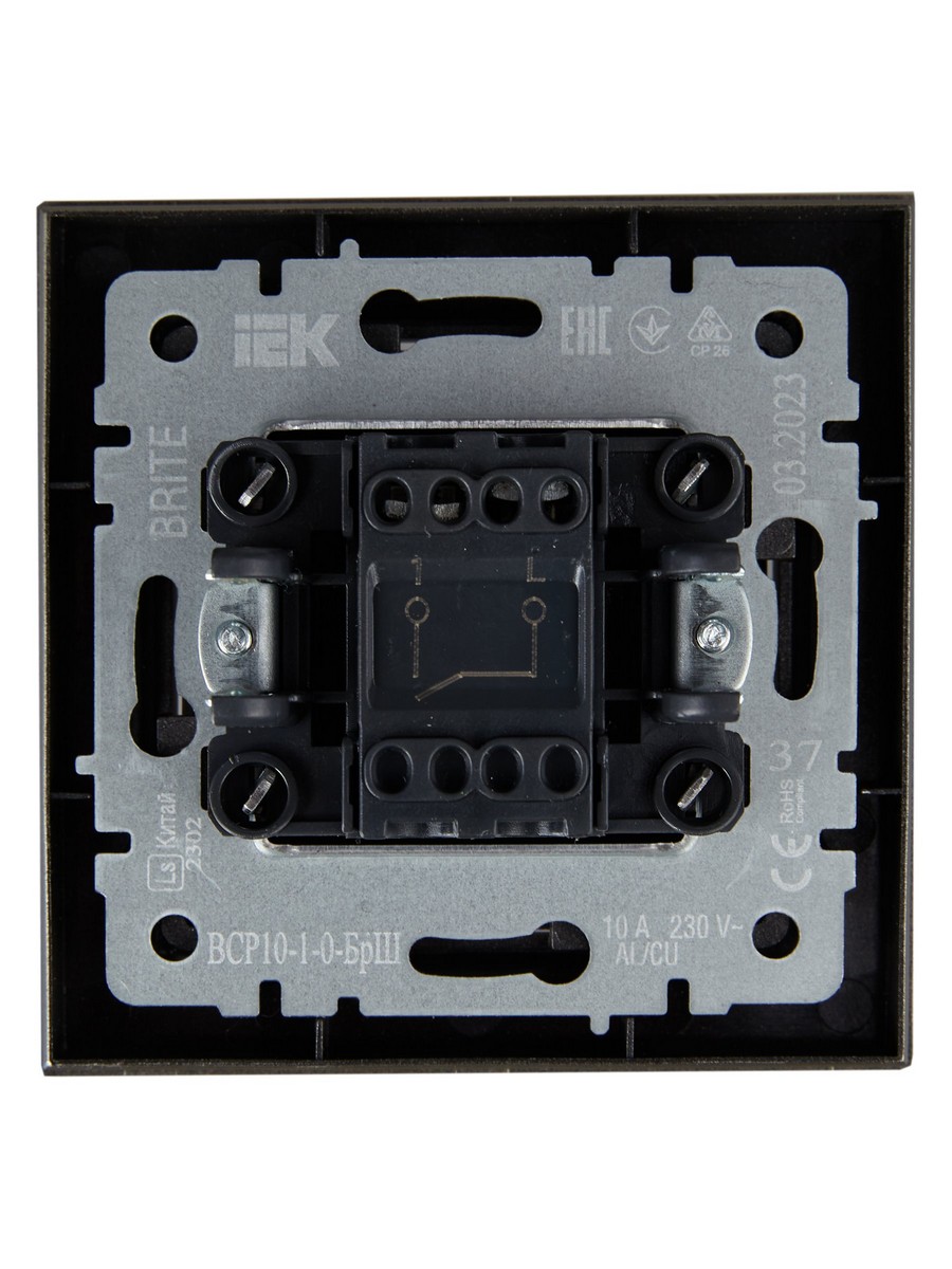IEK Brite Шампань Выключатель IEK BRITE Шампань 1-кл. 10А в сборе ВСР10-1-0-БрШ BR-V10-0-10-K37-F