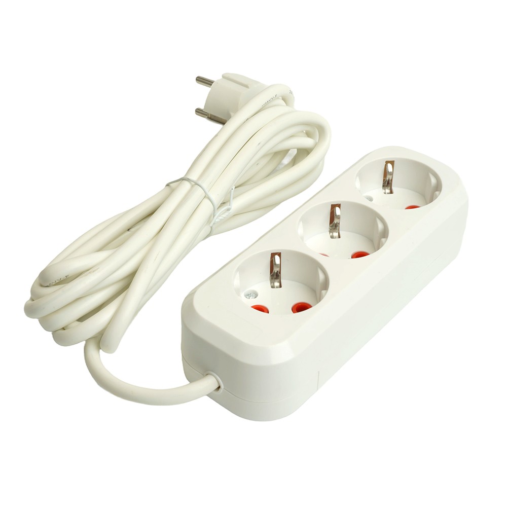 Колодки и удлинители, тройники Удлинитель STEKKER трехместный с/з HM06-31-03 3м Home (У10-002) белый 49348 