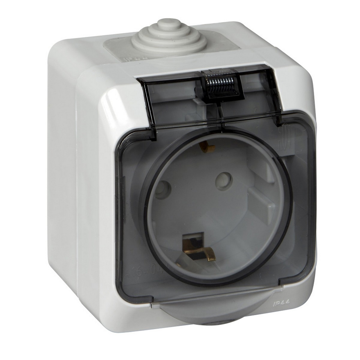 Этюд Серый Розетка 1-ая Systeme Electric Этюд наружный Серая с/з с крышкой, с защитными шторками IP44 PA16-04
