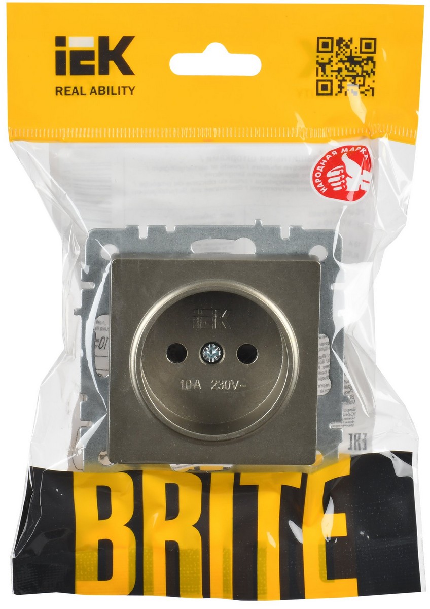 IEK Brite Шампань Розетка IEK BRITE BASE Шампань без з/к с з/ш 10А РСш10-2-БрШ BR-R13-10-K37