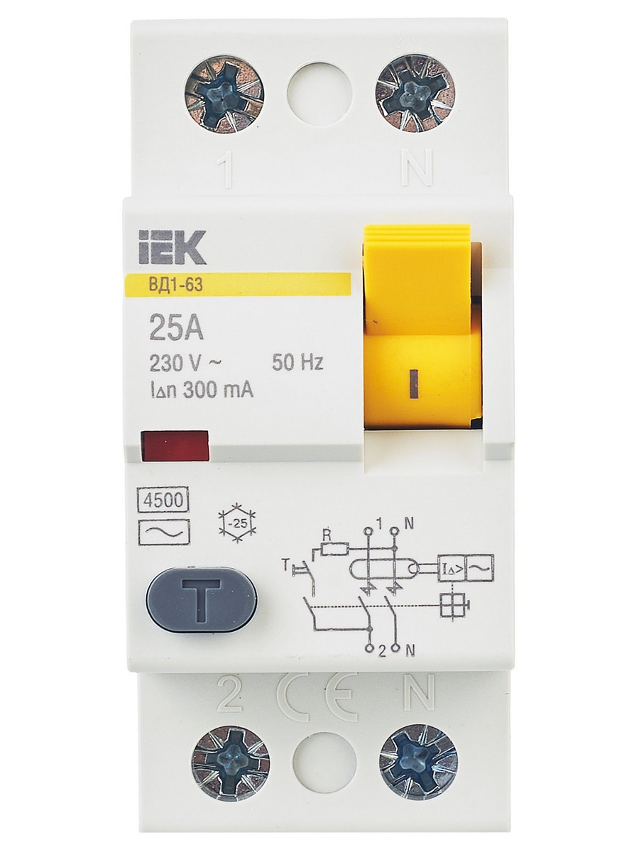 IEK Выключатель дифференциальный IEK KARAT ВД1-63 (УЗО) 2Р 25А 300мА MDV10-2-025-300 