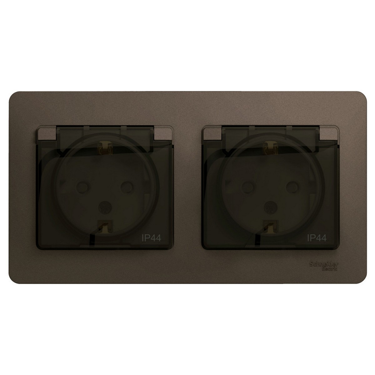 Glossa Шоколад Розетка 2-ая Systeme Electric Glossa Шоколад с/з, со шторками, в сборе, IP44 GSL000847