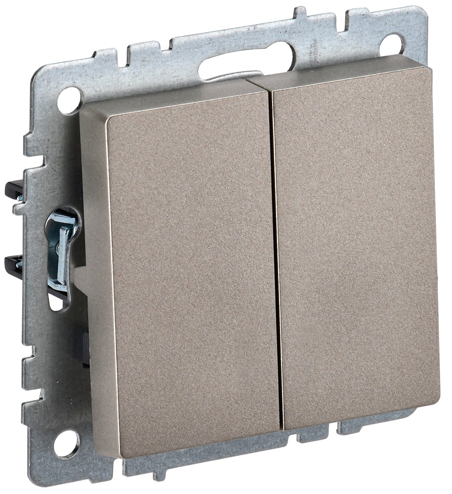 IEK Brite Шампань Выключатель IEK BRITE 2-клавишный проходной 10А ВС10-2-6-БрШ шампань BR-V22-0-10-K37