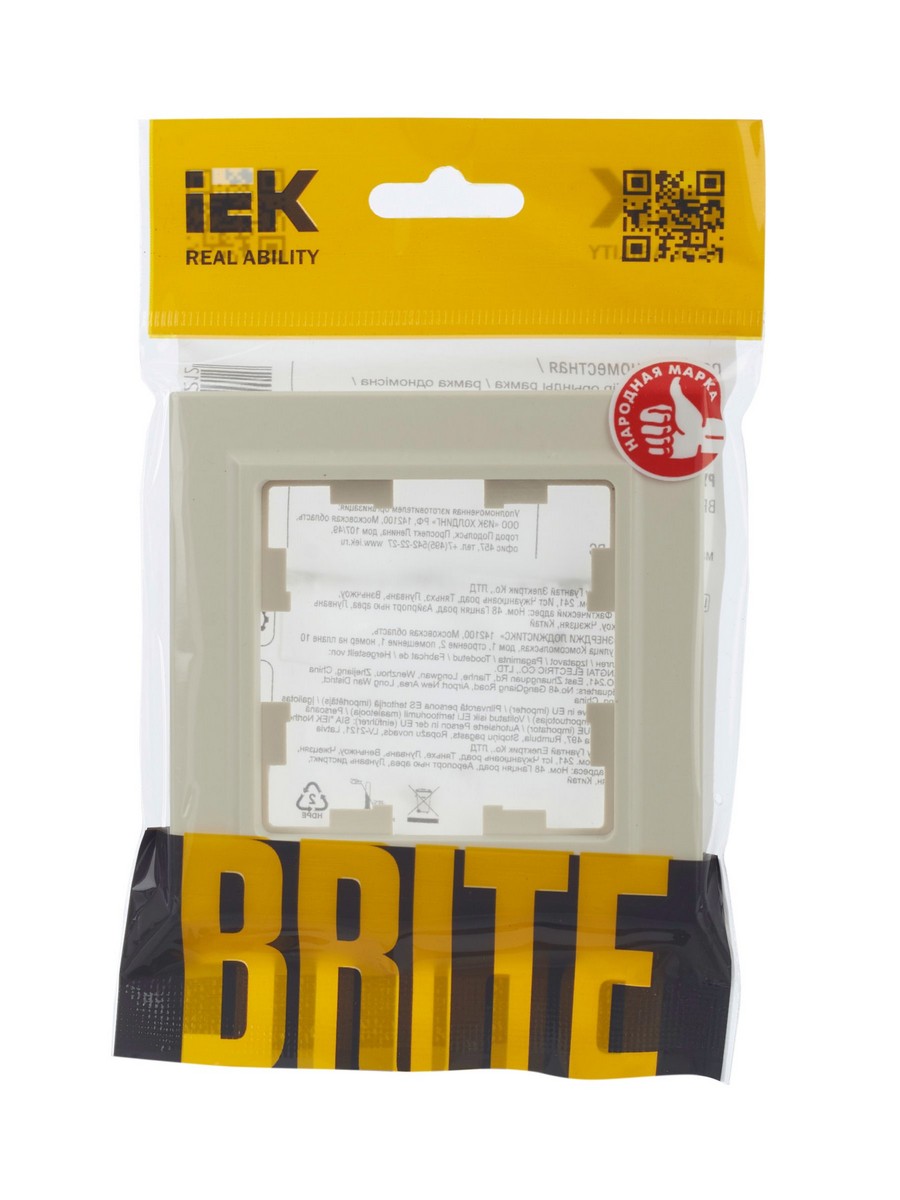 IEK Brite Рамки Рамка IEK BRITE 1-местная РУ-1-БрКр бежевый BR-M12-K10