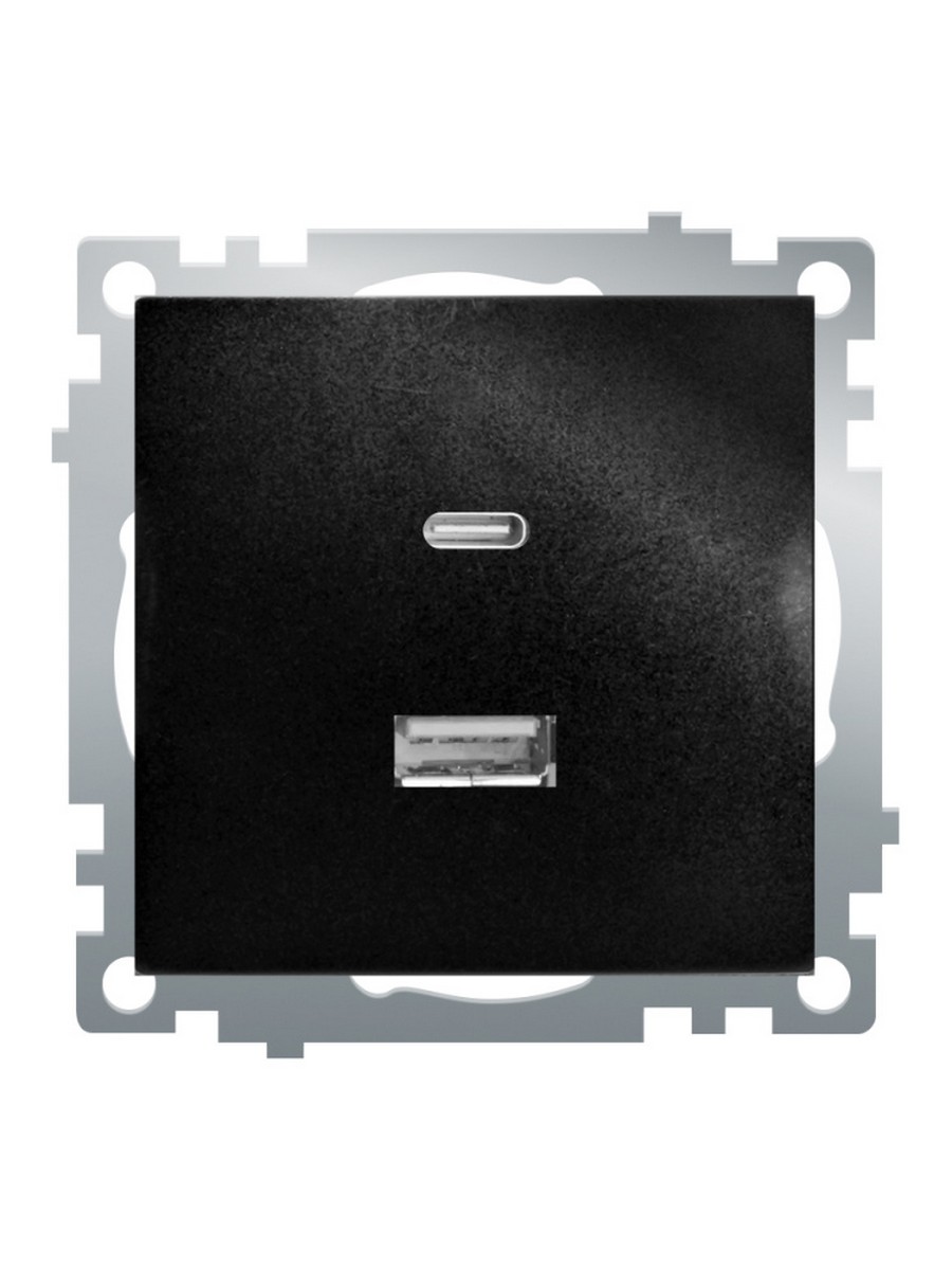 Катрин - Розетки и выключатели Stekker Розетка 2-местная USB + type C STEKKER GLS10-7116-05 3А max 20W Катрин черный 50055