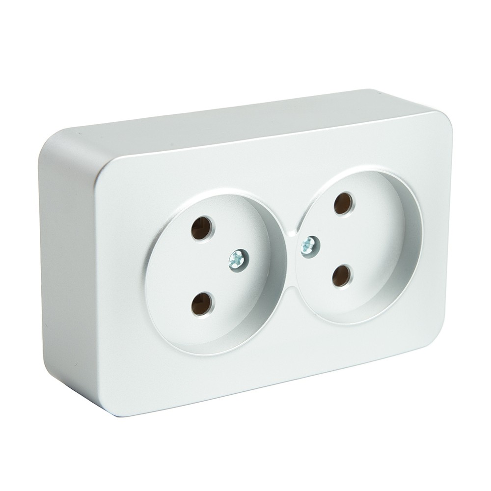 Накладные розетки и выключатели Stekker Розетка 2-местная б/з STEKKER София серебро MST10-12-03 49327