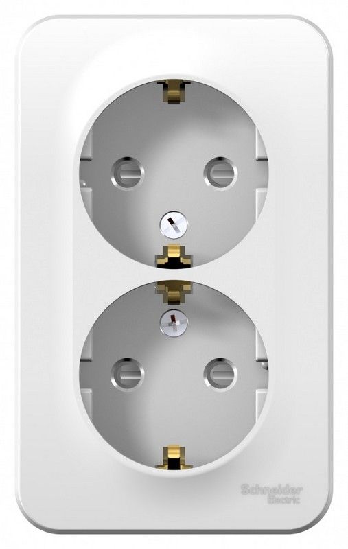 Blanca белые розетки и выключатели Розетка SE Blanca 2-ая Белый наружный с/з со шторками монтажная пластина BLNRA011221