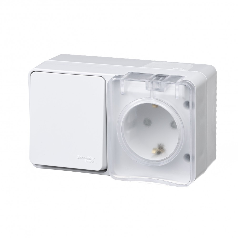 AtlasDesign Белый Блок розетка и выключатель Systeme Electric AtlasDesign Profi54 наружный Белый с/з со шт + 1-кл ATN5