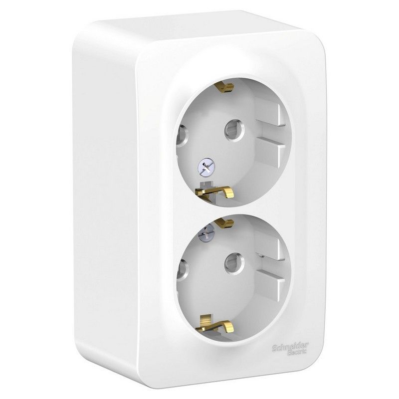 Blanca белые розетки и выключатели Розетка SE Blanca 2-ая Белый наружный с/з со шторками изолир. пластина BLNRA011211