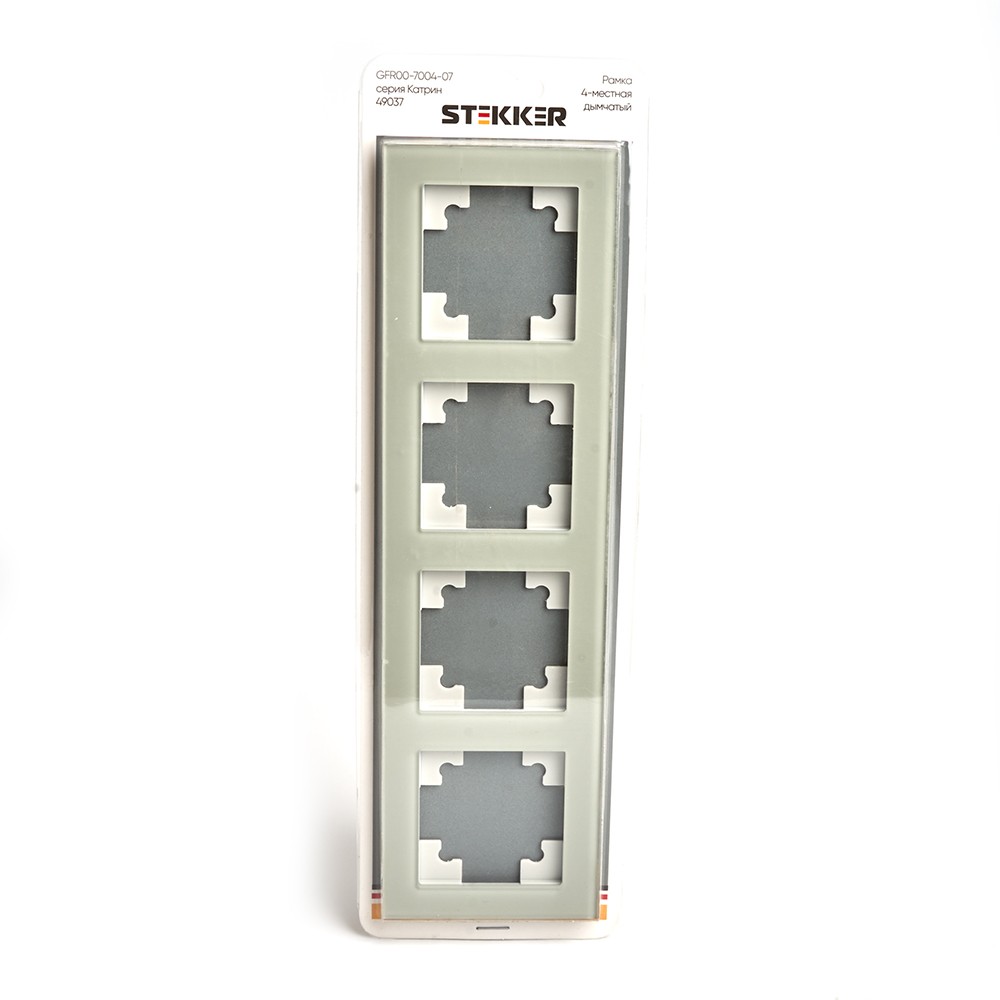 Катрин - Розетки и выключатели Stekker Рамка 4-местная стекло STEKKER GFR00-7004-07 серия Катрин дымчатый 49037