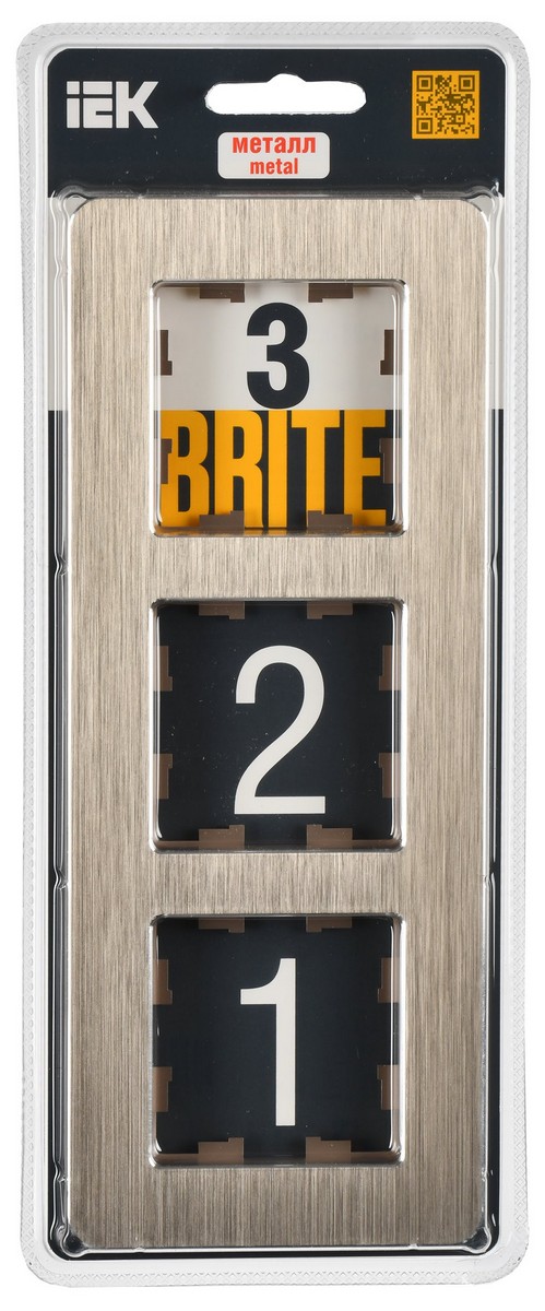 IEK Brite Рамки Рамка IEK BRITE DECOR Шампань металл. скругл.угол 3-м РУ-3-1-Бр RE AL BR-M32-M-21-K37