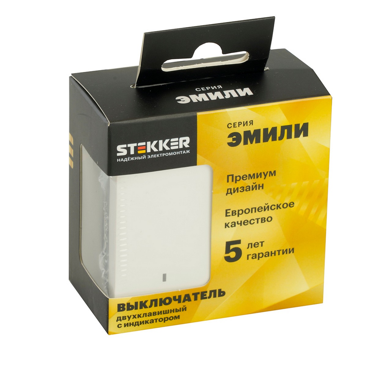 Эмили - Розетки и выключатели Stekker Выключатель 2-клавишный c индикатором STEKKER Эмили RSW10-5102-01 белый фарфор soft touch 49864