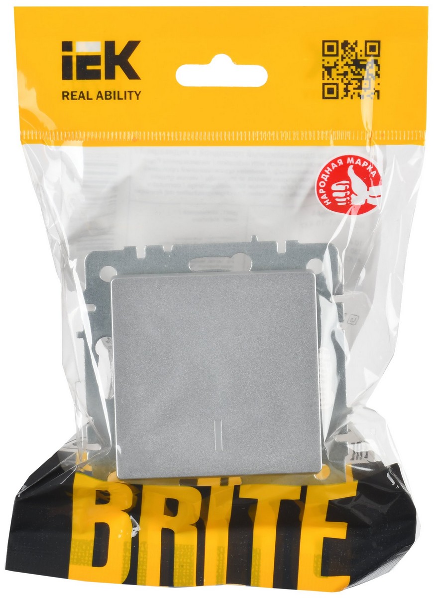 IEK Brite Алюминий Выключатель IEK BRITE BASE Алюминий 1-кл. прох. с инд. 10А ВС10-1-7-БрА BR-V12-1-10-K47