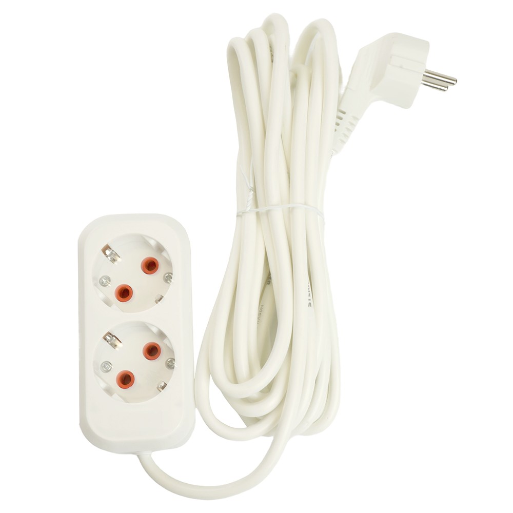 Колодки и удлинители, тройники Удлинитель STEKKER двухместный с/з HM06-21-07 7м Home (У10-001) белый 49342 