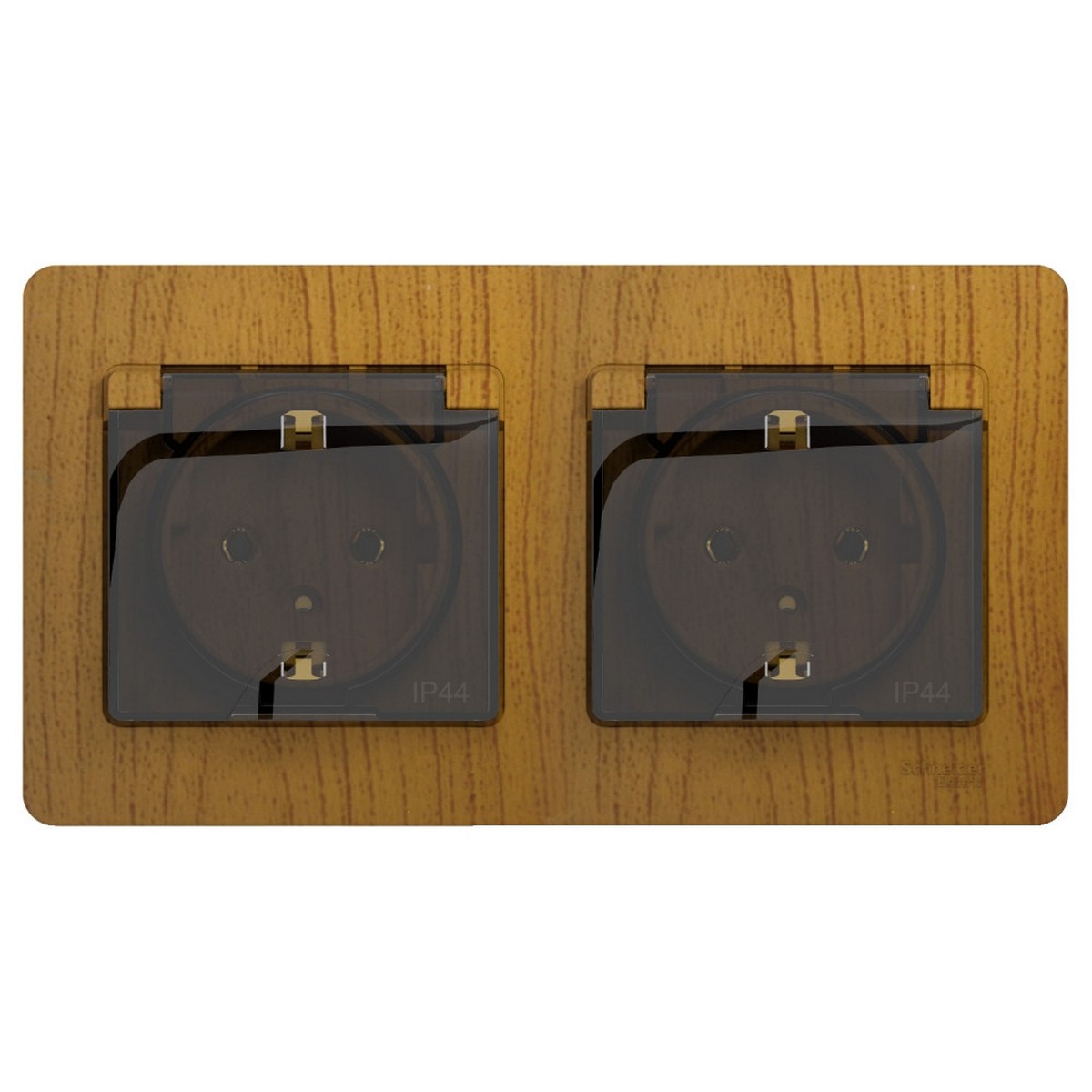 Glossa Дуб Розетка 2-ая Systeme Electric Glossa Дерево Дуб с/з, со шторками, в сборе, IP44 GSL000547