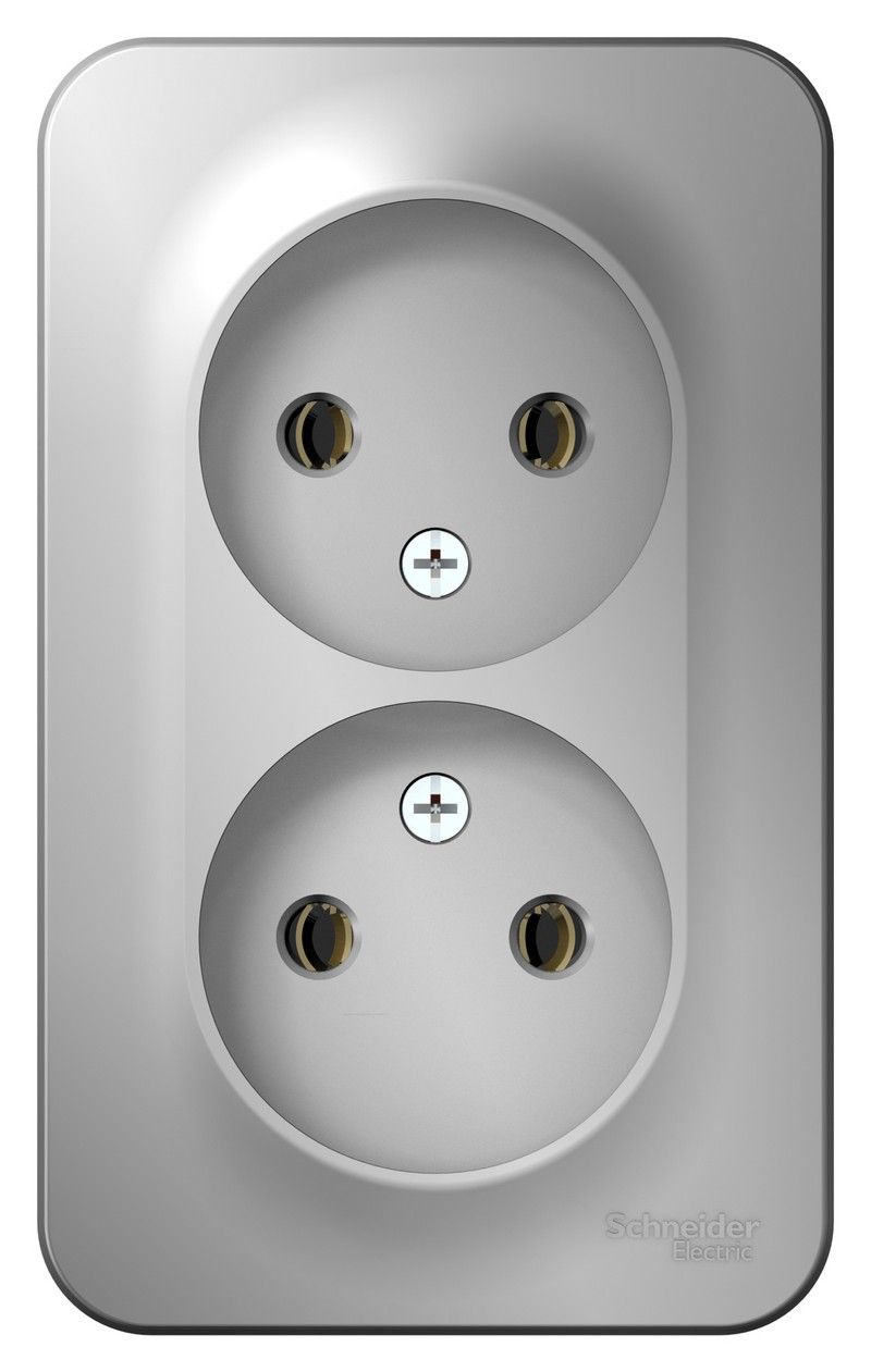 Blanca алюминий розетки и выключатели Розетка SE Blanca 2-ая Алюминий наружный б/з без шторок BLNRA000203