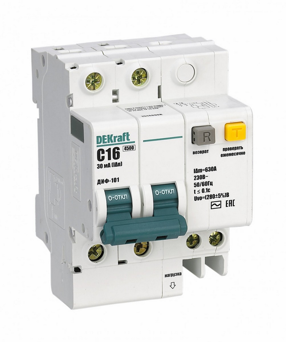 DEKraft Дифференциальный автомат (АВДТ) Dekraft 2P 25A 30мА AC C + OV ДИФ-101 4,5кА 15150DEK