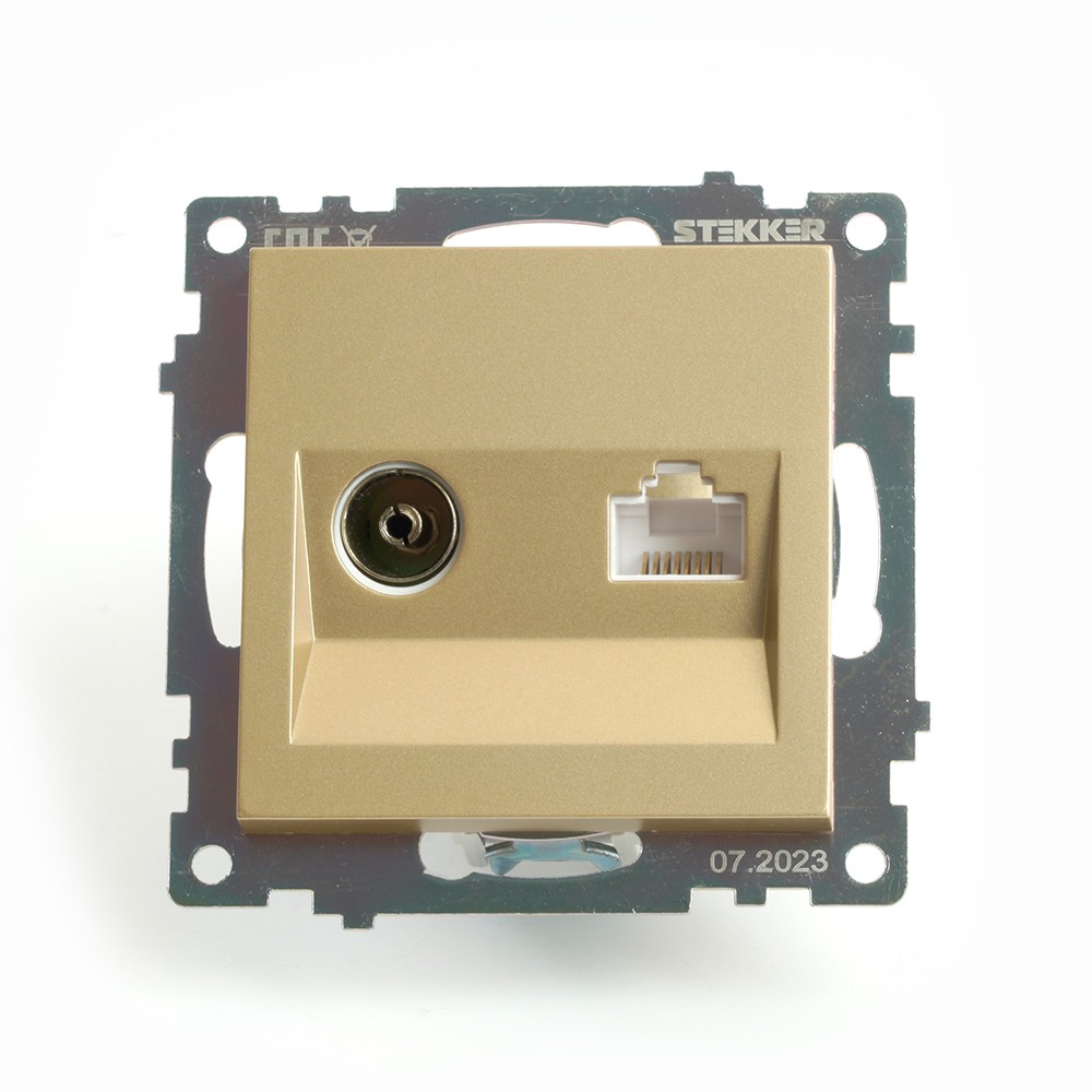 Катрин - Розетки и выключатели Stekker Розетка TV + компьютерная RJ-45 STEKKER GLS00-7106-08 Катрин золото 49230