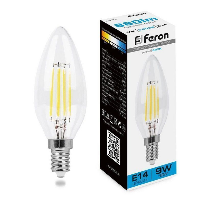E14 Лампа светодиодная Feron LB-73 Свеча E14 9W 6400K 38229 