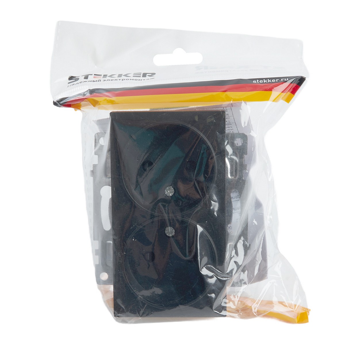 Катрин - Розетки и выключатели Stekker Розетка 2-местная б/з STEKKER GLS10-7113-05 250V 10А с защ. шторкой Катрин черный 39611