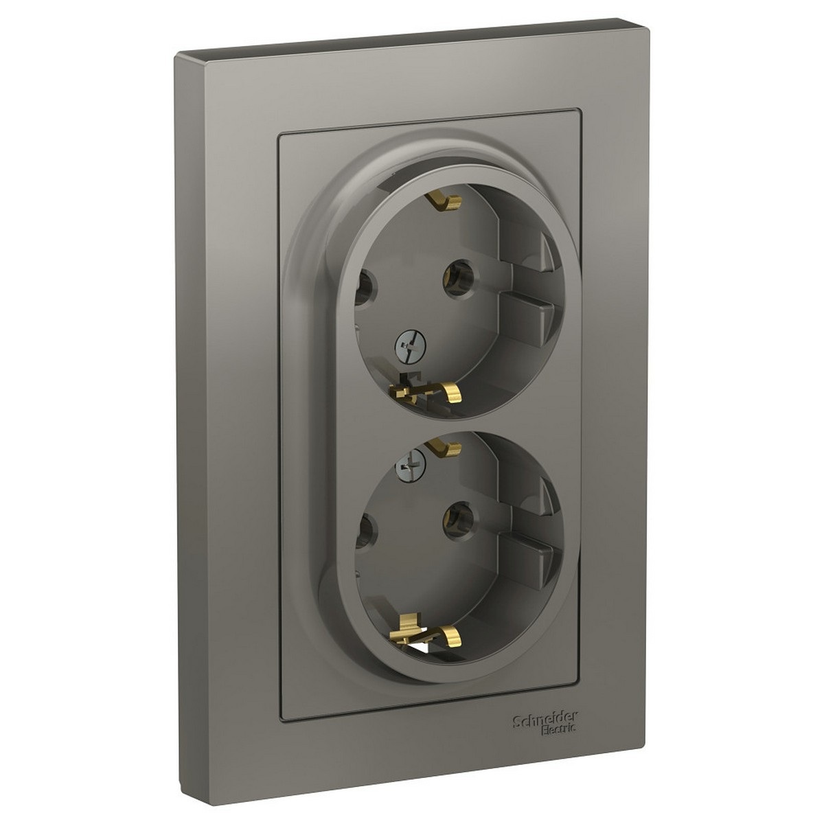 AtlasDesign Сталь Розетка Systeme Electric AtlasDesign Сталь с/з двойная, 16А, в сборе ATN000924