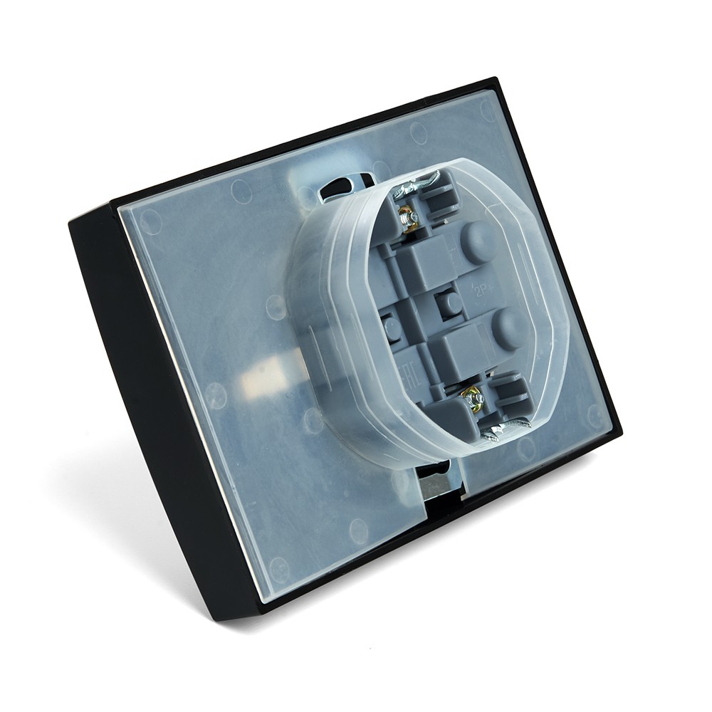 Эрна - Розетки и выключатели Stekker Розетка 2-местная с/з с крышкой STEKKER PST16-9015-03 16А Эрна черный с рамкой 49138