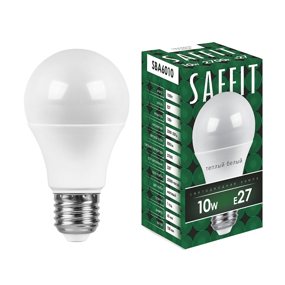 E27 Лампа светодиодная SAFFIT SBA6010 Шар E27 10W 2700K 55004 