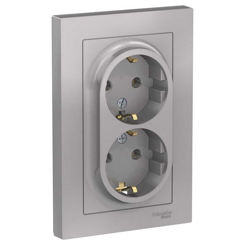 AtlasDesign Алюминий Розетка Systeme Electric AtlasDesign Алюминий с/з двойная, 16А, в сборе ATN000324
