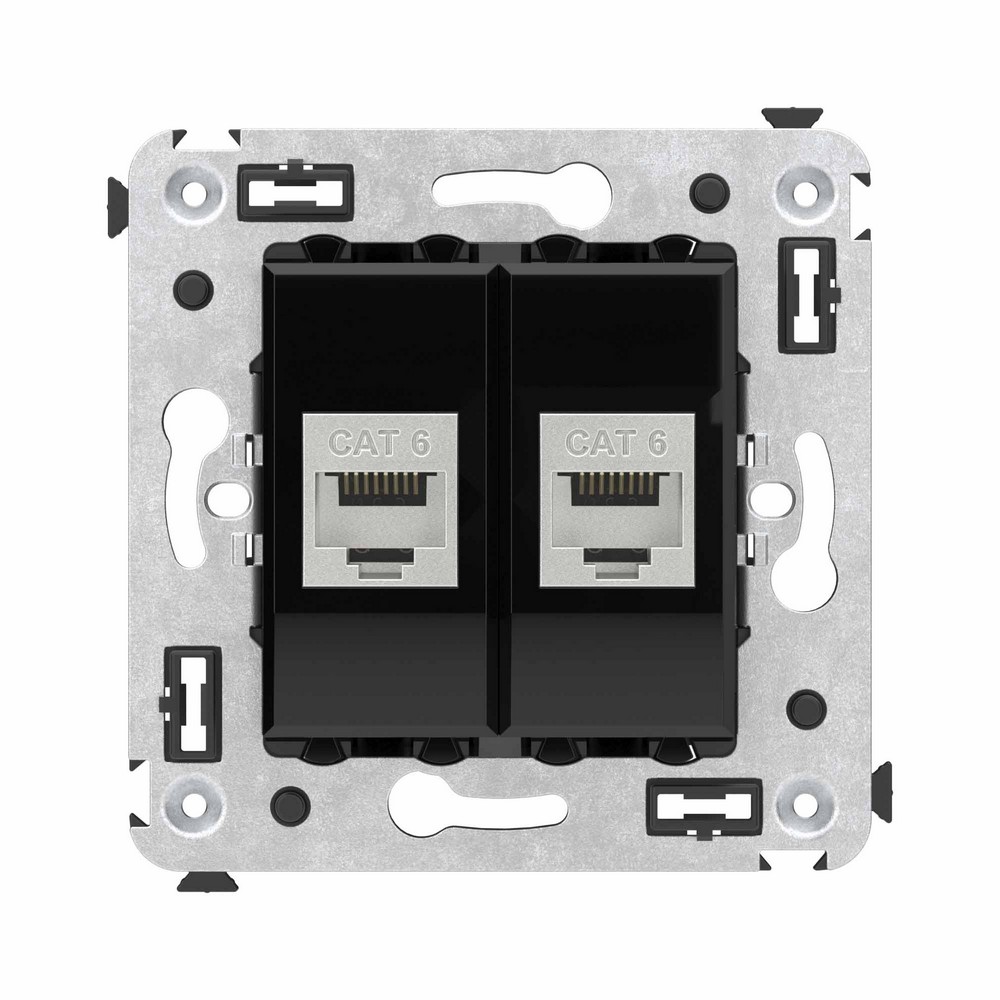 DKC Avanti механизмы Черный квадрат Компьютерная розетка DKC Avanti RJ-45 без шторки в стену кат.6 двойная экранированная "Черный квадрат" 4402794