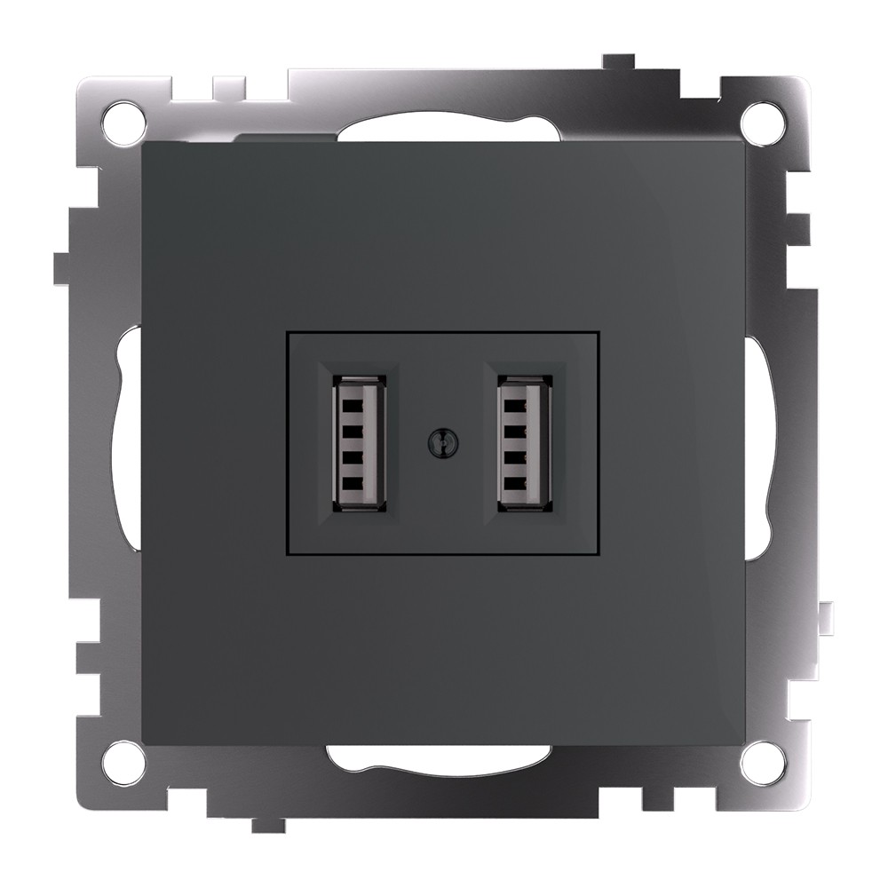 Катрин - Розетки и выключатели Stekker Розетка USB 2-местная STEKKER GLS10-7115-06 250B 21А Катрин графит 49422