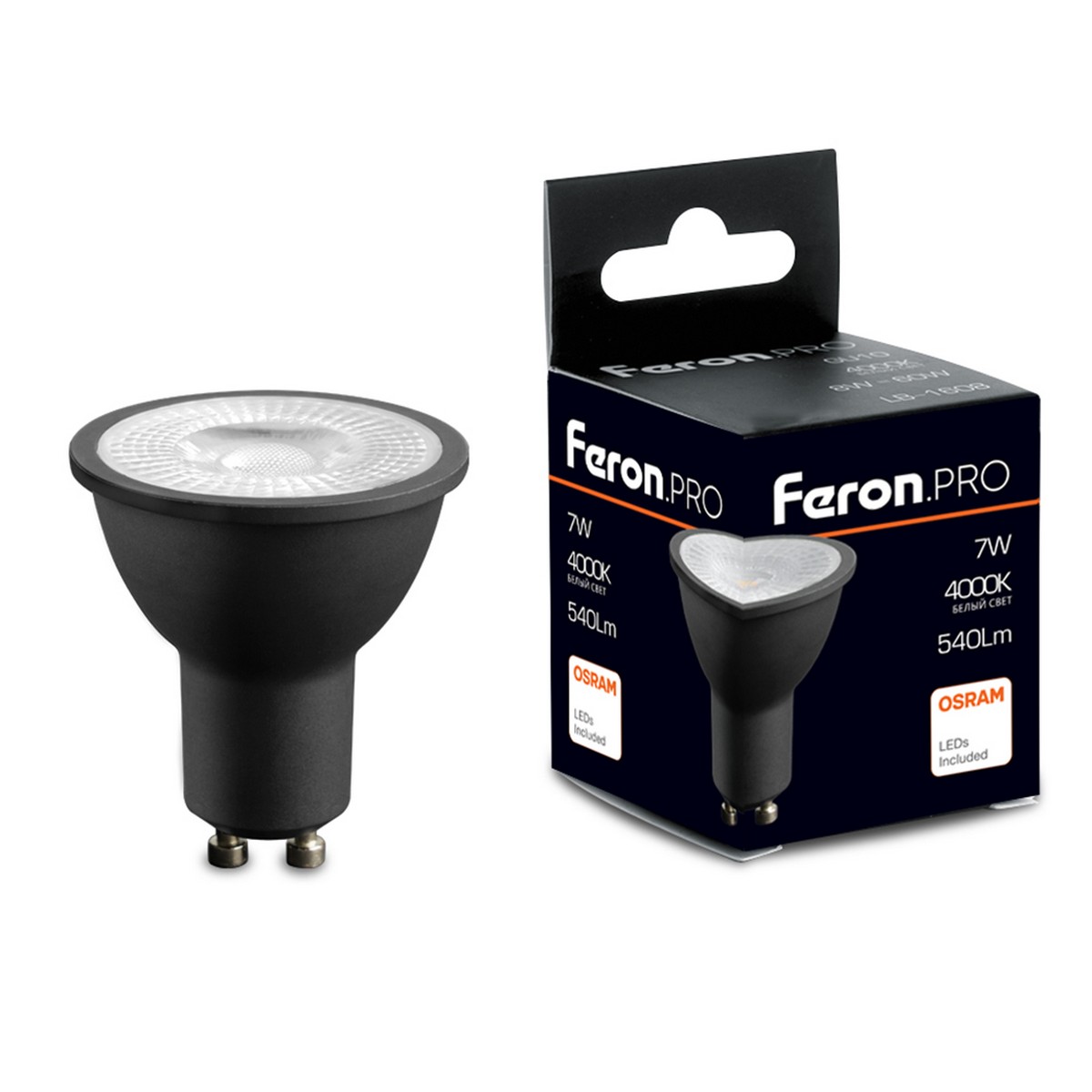 GU10 Лампа светодиодная Feron.PRO LB-1607 GU10 7W 4000K в черном корпусе 48957 
